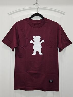 Grizzly Griptape Bear Logo Graphic Tee Maroon Small New Unisex 100% Cotton